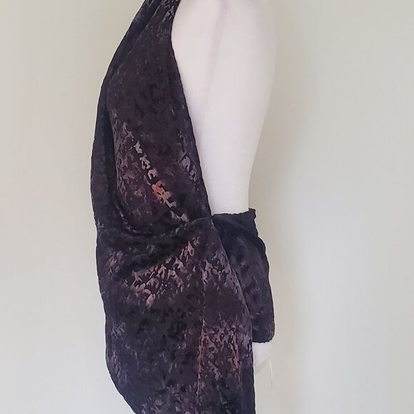 NEW ZARA Burnt Out Velvet Halter Top Blouse V Crossover Purple Silver Tones Boho - Picture 5 of 8